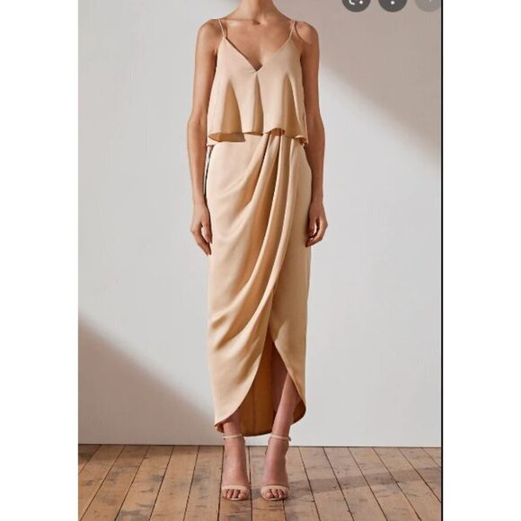 Shona Joy Luxe Cocktail Frill Dress in Champagne Women's Size 4‎ NWT $295